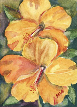 "Happy Hibiscus" by  Marsha Woods, Janesville WI - Watercolor